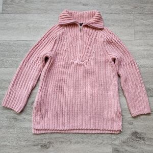 Ann Taylor Pink Zip Collar Sweater Womens Xs Long Sleeve Side Slit Oversized